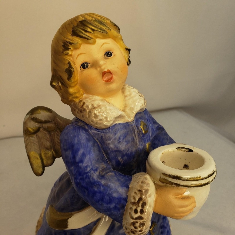 Goebel Handarbeit Large Angel W Germany 42 329 22 Blue Candleholder Frobek 8.75" - Picture 6 of 12